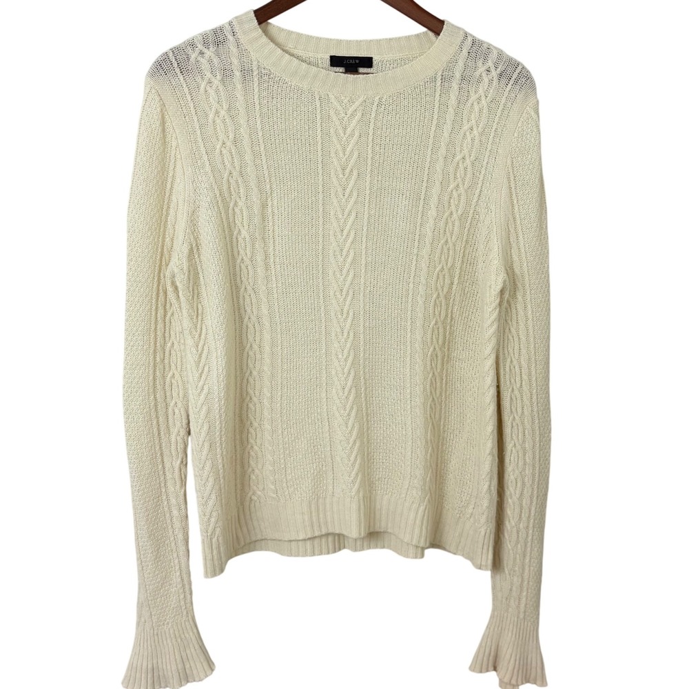 J. Crew Wool Sweater Fisherman Ivory Cable Knit‎ Womens Size S Classic Minimal
